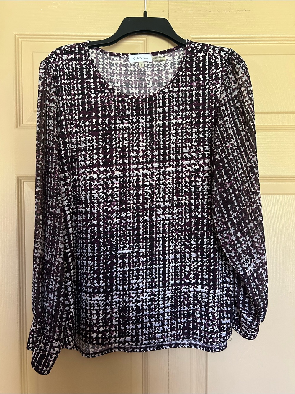 Calvin Klein Purple and White Printed Long-Sleeve Blouse